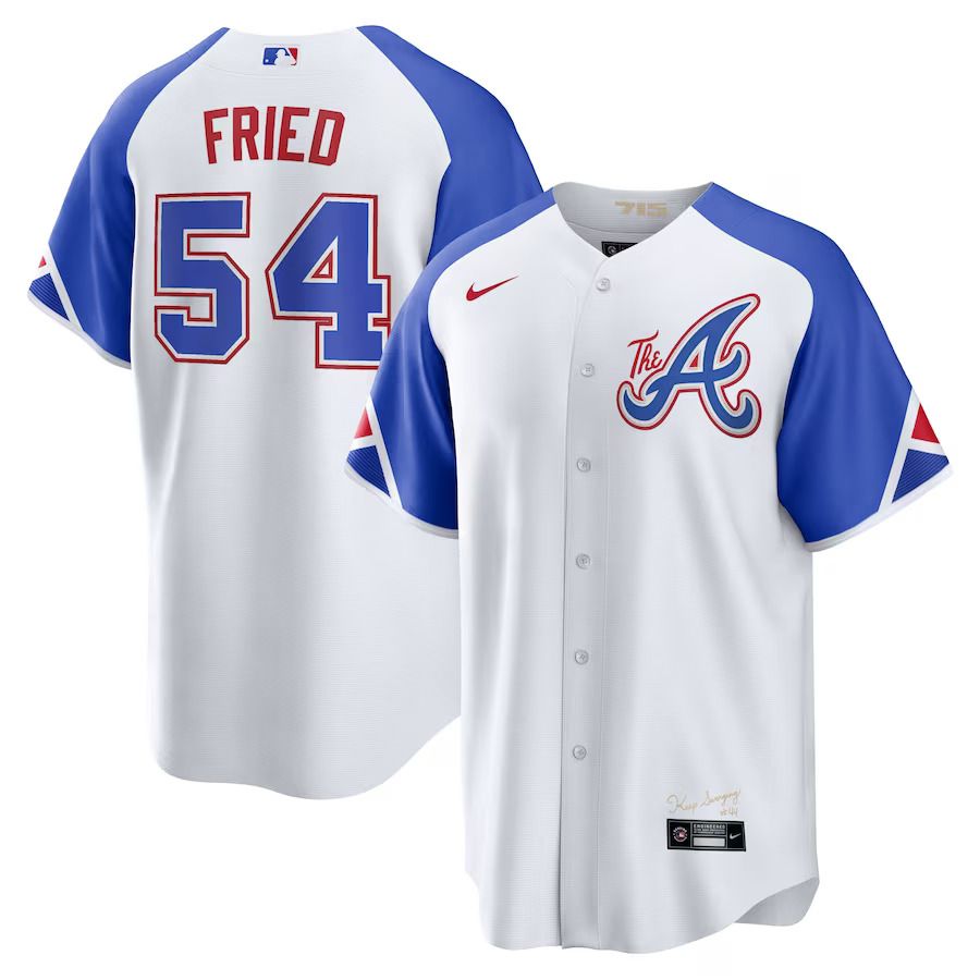 Men Atlanta Braves #54 Max Fried Nike White 2023 City Connect Replica Player MLB Jersey